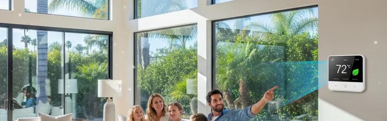 Southern California living room with energy-efficient HVAC system and smart thermostat